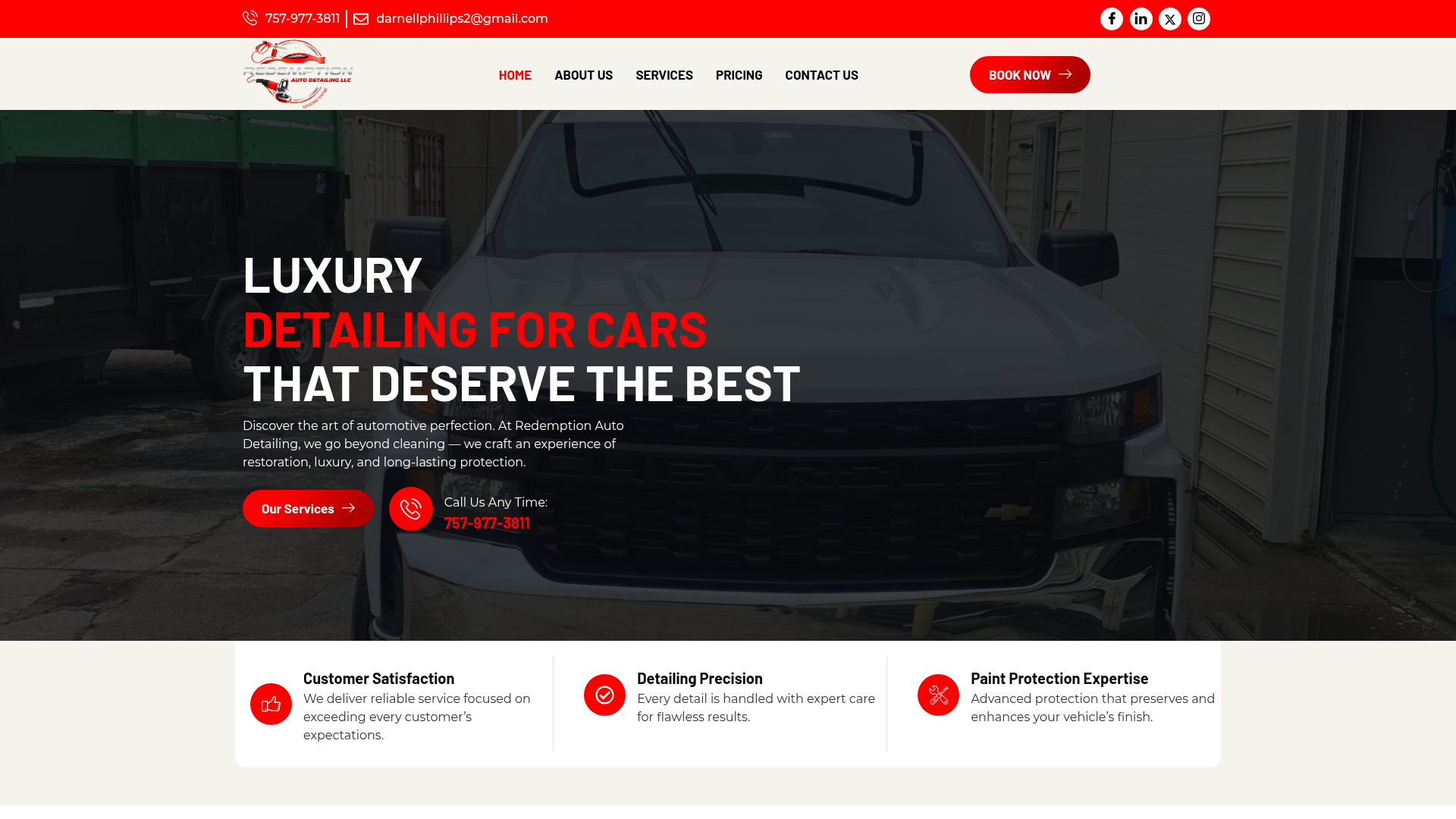 Redemption Auto Detailing website preview