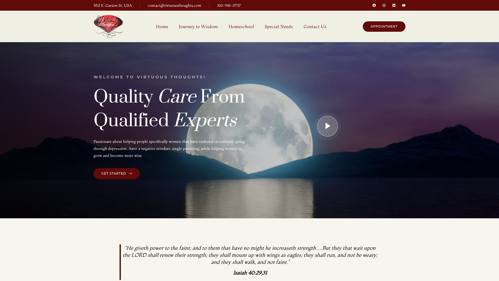 Virtuous Thoughts website preview